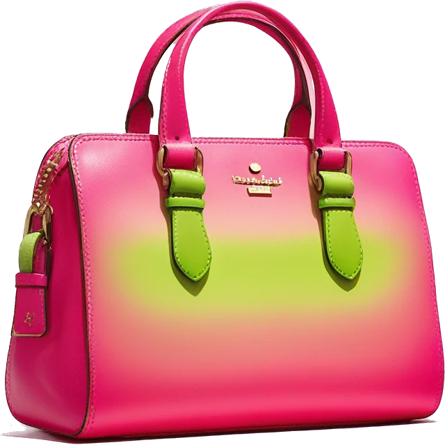 Realistic hot pink to lime green ombre Kate Spade satchel purse without strap. emoji