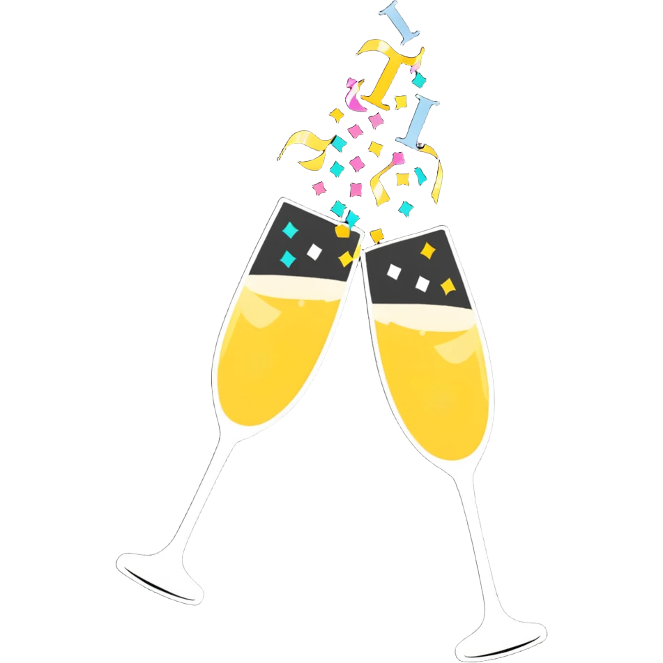 champagne toast celebration with confetti and streamers emoji