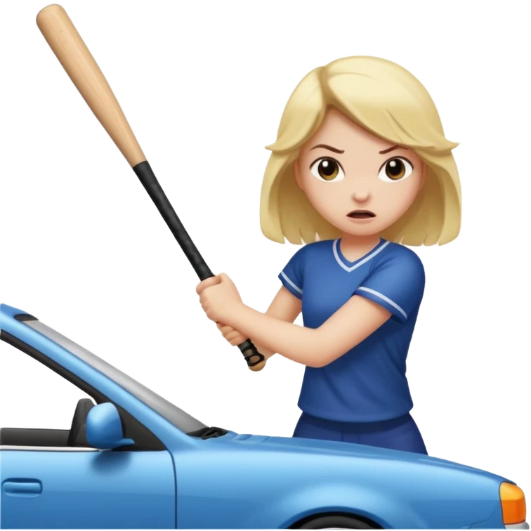 Girl hitting a car with a baseball bat angrily  emoji
