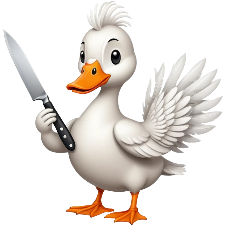 cartoon goose with orange beak holding a kitchen knife emoji