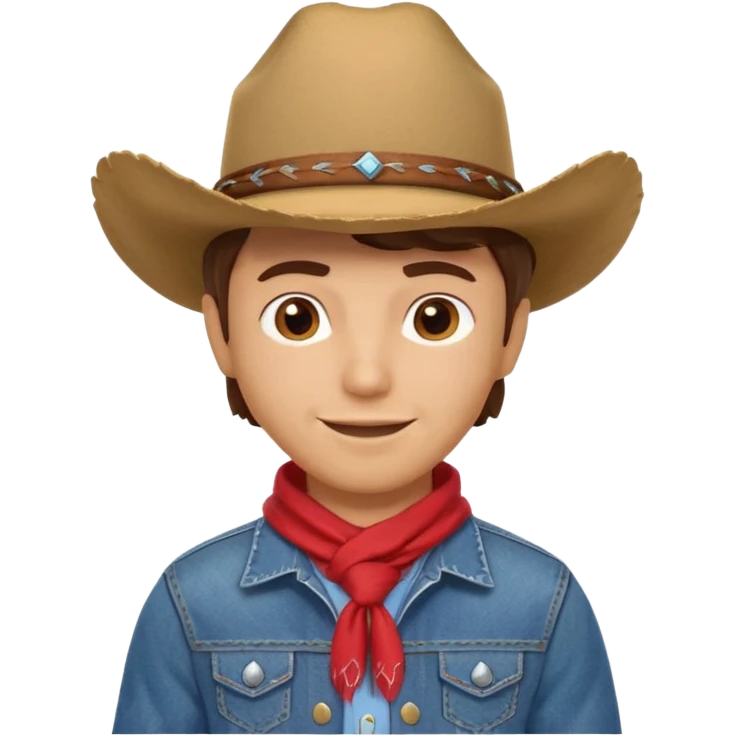 cute cowboy portrait, head and shoulders only, cowboy hat, bandana, western jacket, confident smile, 3D cartoon, mobile game icon style, clean background, no text, no watermark
 emoji
