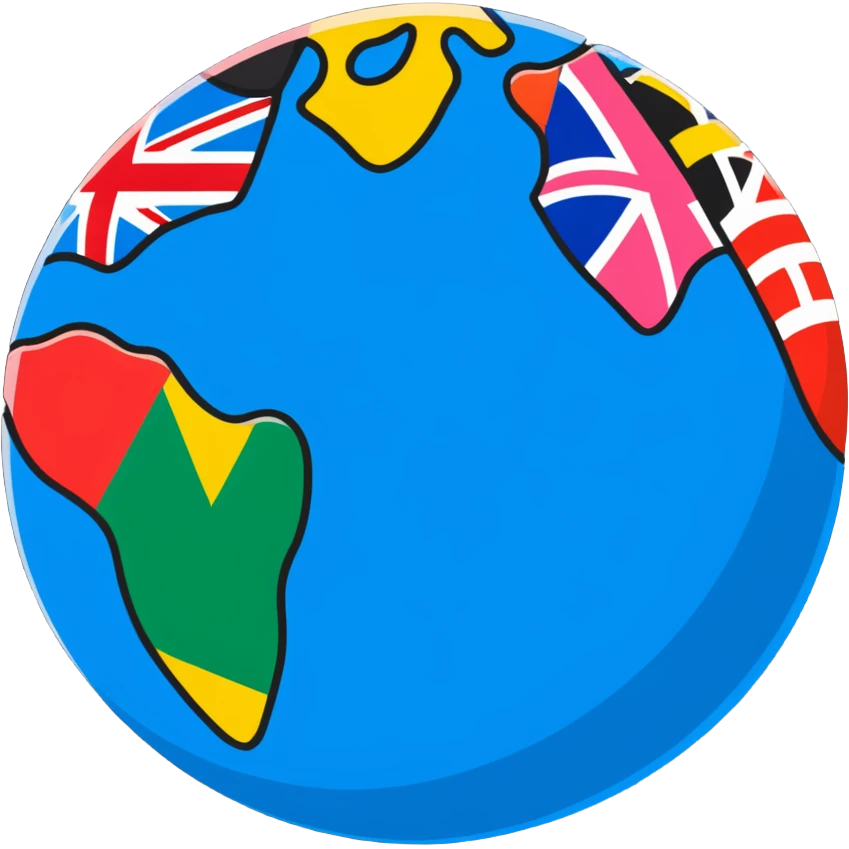 A colorful globe with various country flags surrounding it emoji