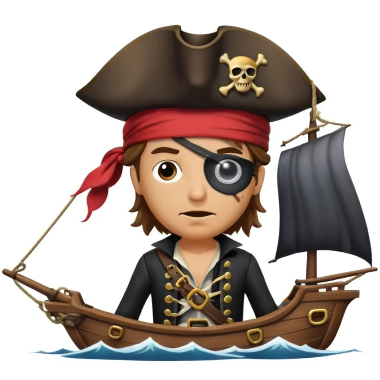 pirate with eye sailing a ship in strom sea background emoji