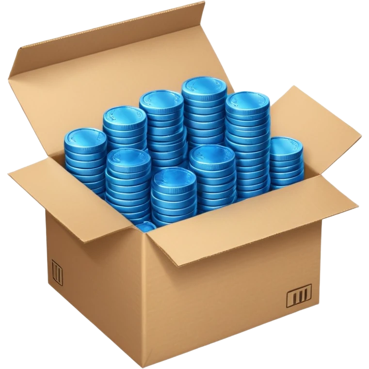 blue coins in a cardboard package emoji