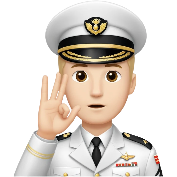 White military officer whit a small black point over his mouth is rasing his right hand to greet someone not in the picture  emoji