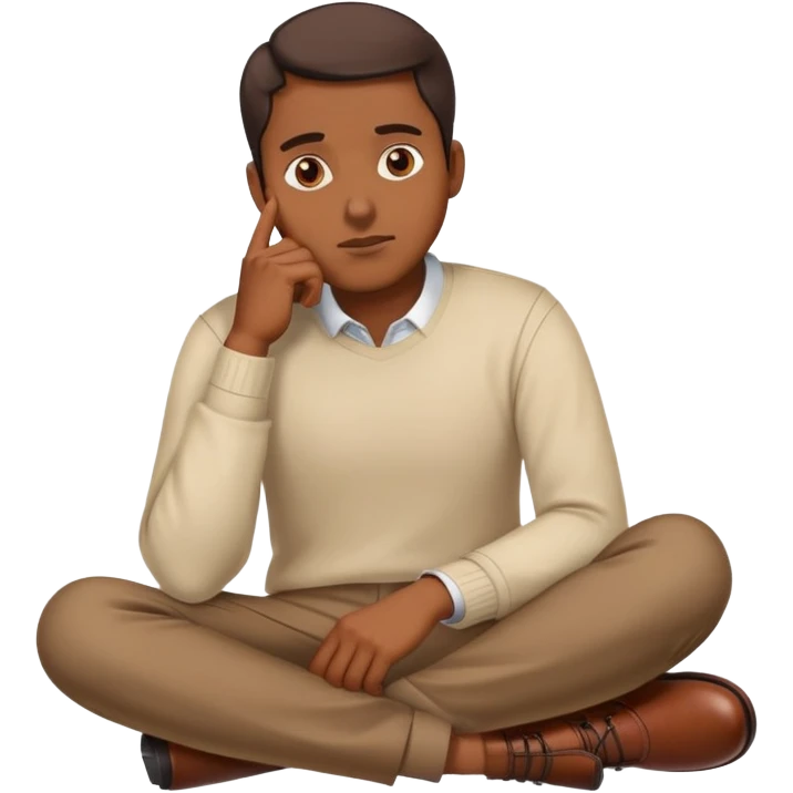 person with brown shoes, hand on chin, thinking emoji