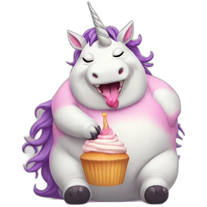 Morbidly obese massive fat unicorn eating a cupcake emoji