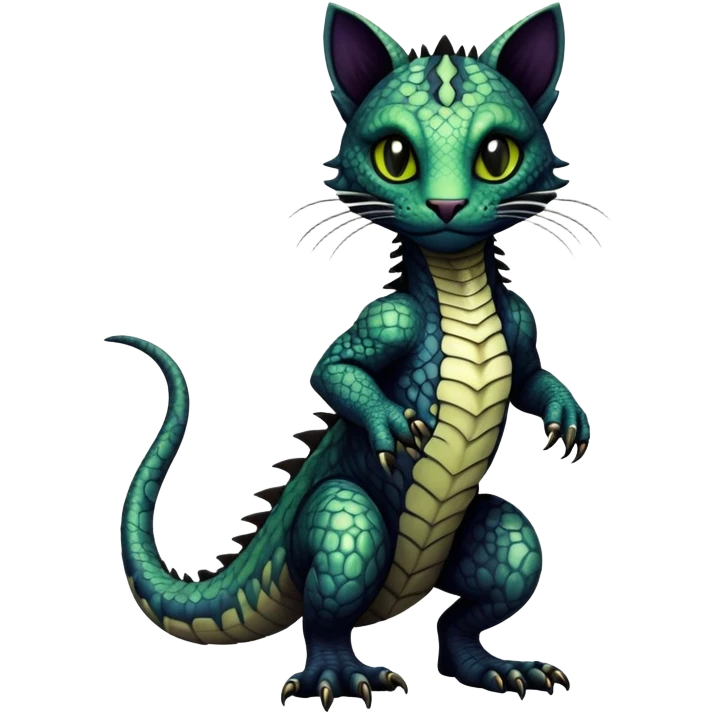a dark gothic edgy reptilian feline-vernid-fionbri-creature with splash patterns full body emoji