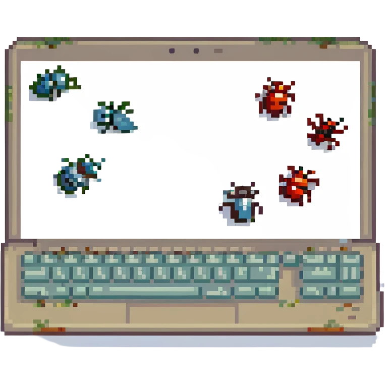 Laptop with bugs running around on the keyboard emoji