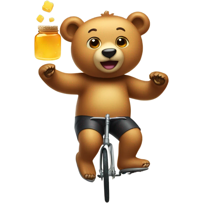A bear in a tutu, juggling honey jars while riding on a unicycle emoji