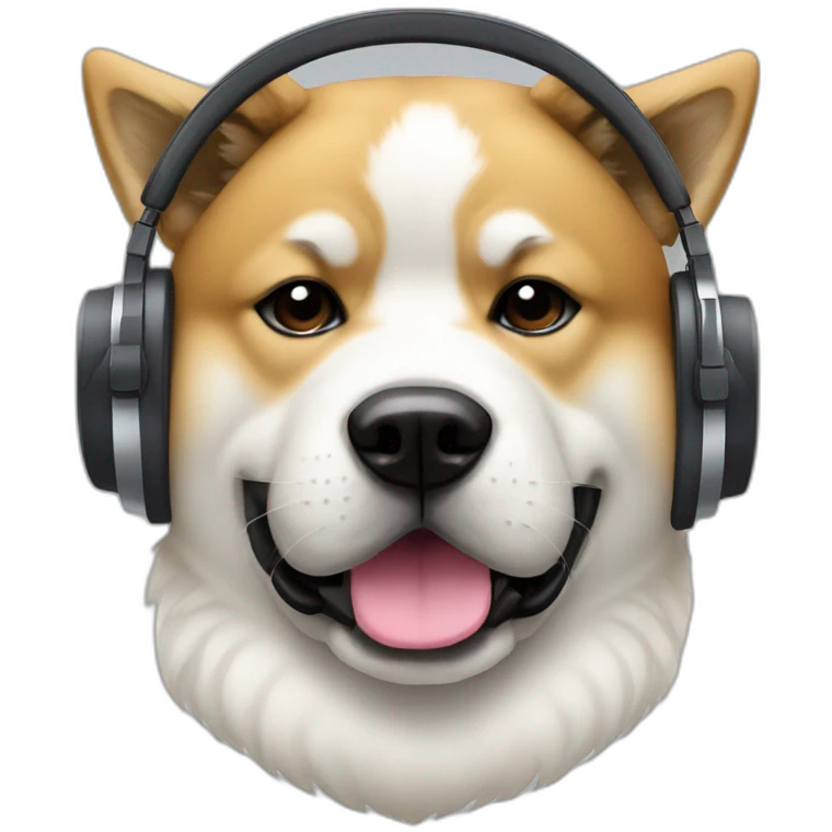 an Akita breed dog with big DJ headphones emoji