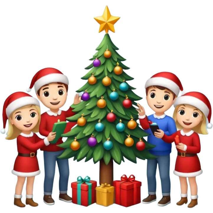 people decorating a Christmas tree emoji