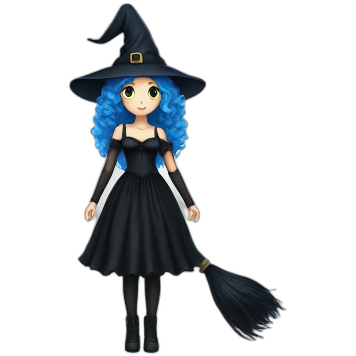 blue-haired-witch-in-black dress and black stockings emoji