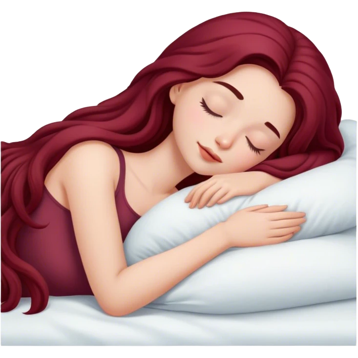 A beautiful, burgundy long haired girl sleeping in bed emoji