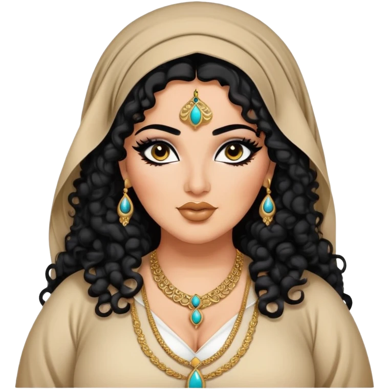 big plus size, arab, long black curly hair, arab clothes, baddie,pretty, makeup, lipgloss, black eyeliner, emoji