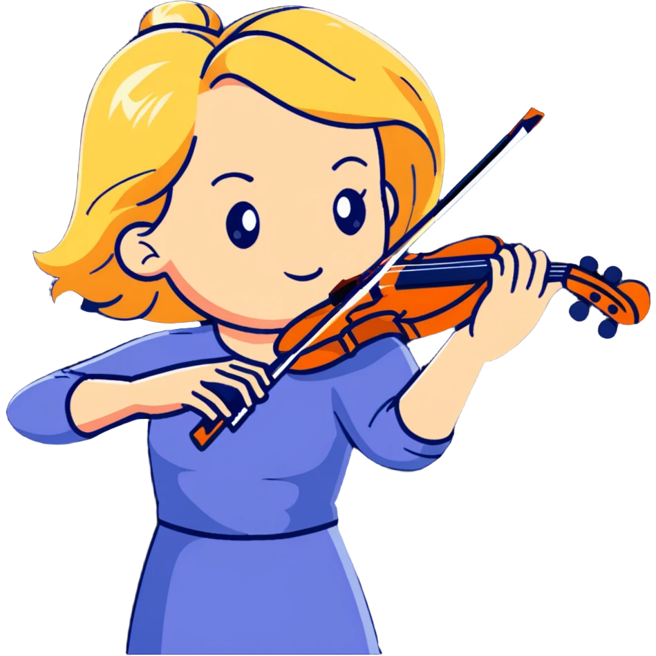 Middle-aged blonde woman playing violin, focused expression emoji