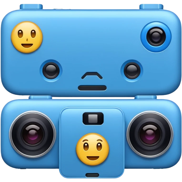 blue iPhone 16 with two cameras, emoji style, close-up emoji