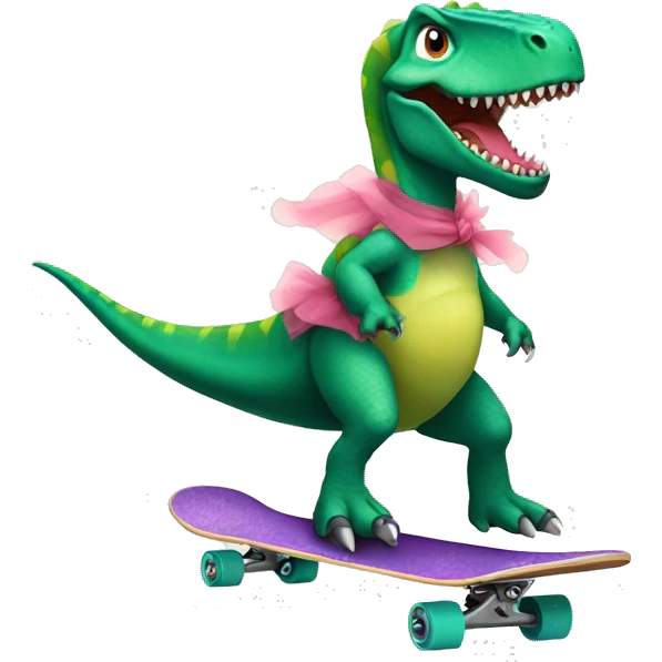 Dinosaur riding a skateboard in a tutu emoji