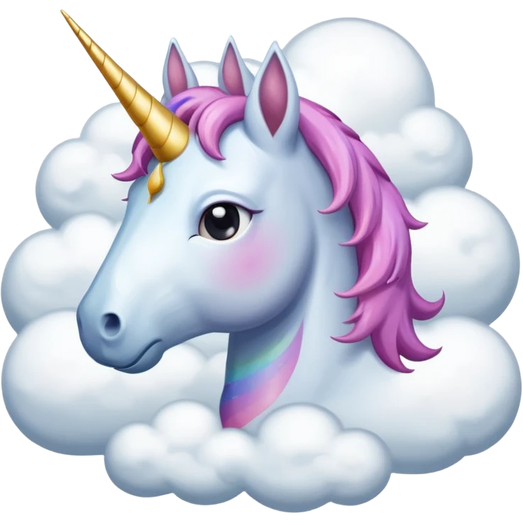 A unicorn flying through clouds, sad, cry tear from eyes, portrait, bust up emoji