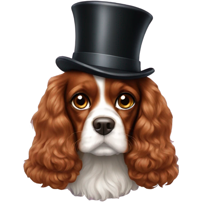 Ruby Cavalier spaniel wearing a top hat emoji