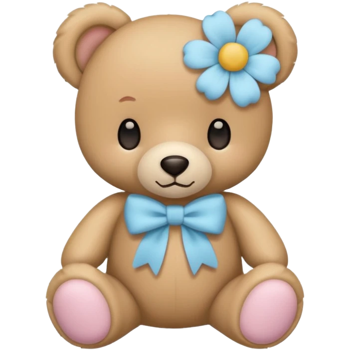 teddy bear with pastel blue bow and flower emoji