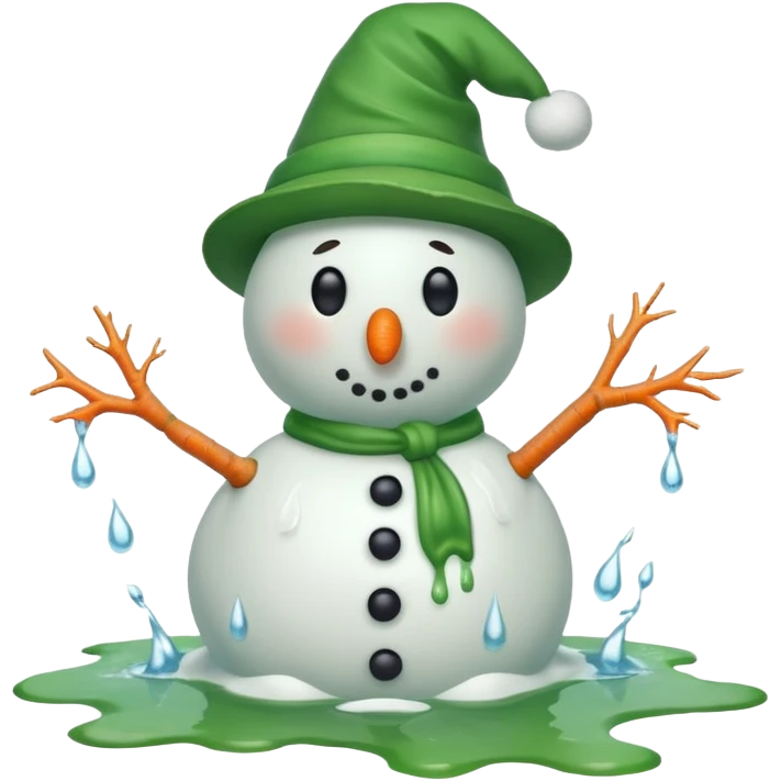 melting snowman with green hat full body emoji