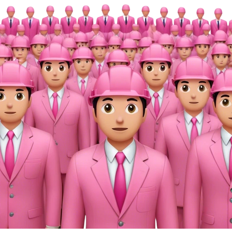 pink earth with pin points in a form of workers in pink suits emoji