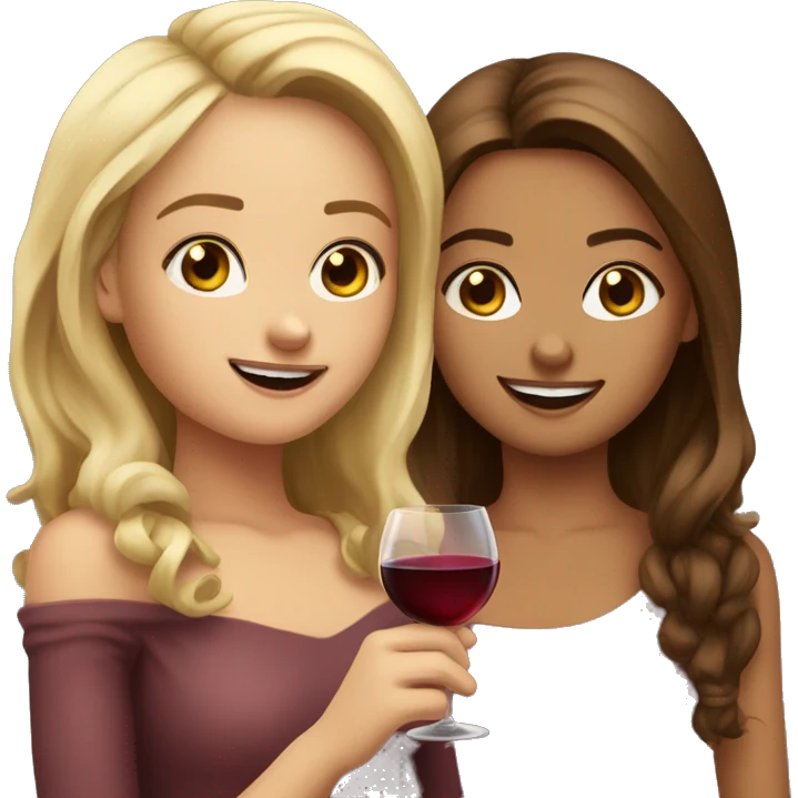 A blonde beautiful girl and a  super cute beautiful girl with brown hair drink wine together emoji