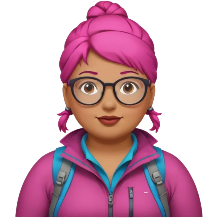 climber fat woman with dark pink bun hair and glassess emoji