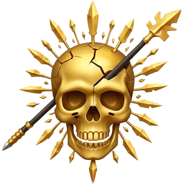 golden skull explode in multiple pieces by a spear emoji
