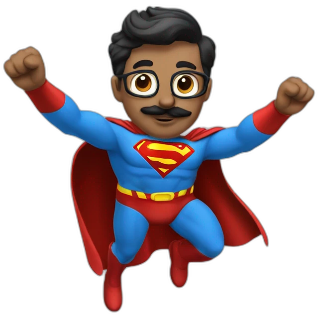 Flying superman with moustache happy full body emoji