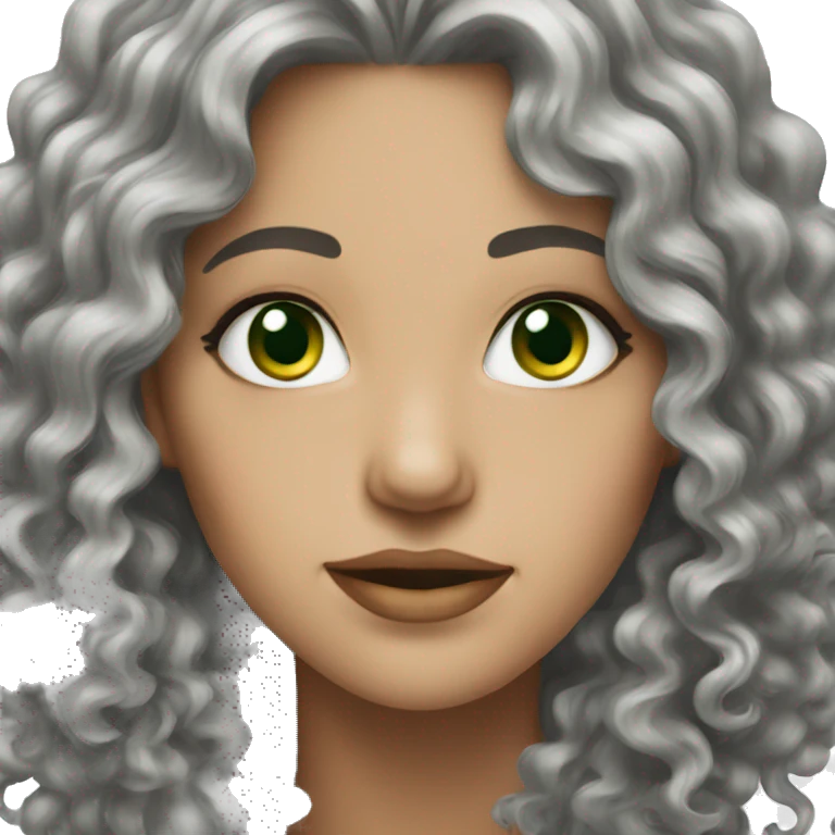 woman green eyes very long grey curly hair  emoji