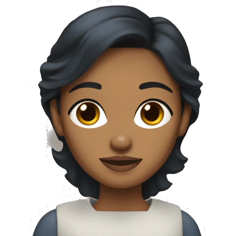 Apple style brown woman with medium black hair holding blue heeler emoji