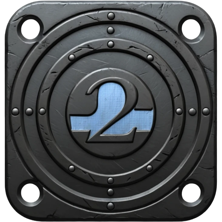 Minimal emoji, gothic metal coin made of black steel, engraved number 2 at the center, ancient industrial aesthetic, worn metal texture, no glow, no neon, flat emoji design, centered, transparent background emoji