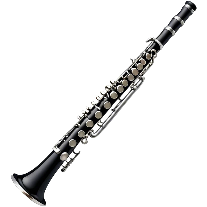Cinematic Realistic Clarinet, deep black body with gleaming silver keys, rich warm lighting catching every intricate detail, slightly worn mouthpiece adding authenticity, glowing with a timeless and sophisticated presence. emoji