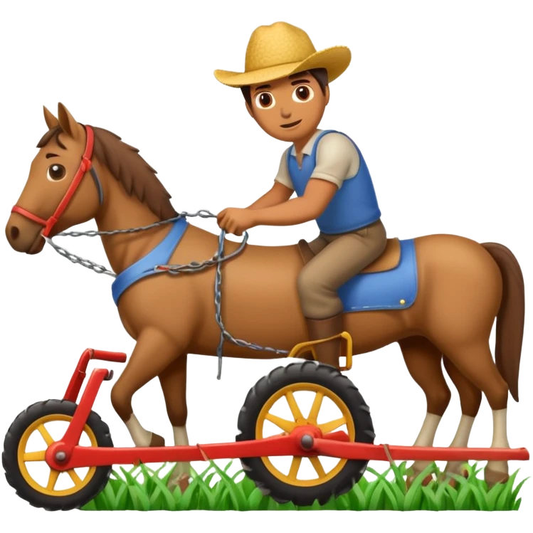 man plowing a field with a plow and a horse, emoji style emoji