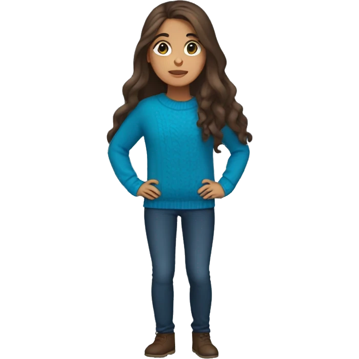 winter, christmas, hispanic, long brown hair, girl, brown eyes, child, full body, blue sweater emoji