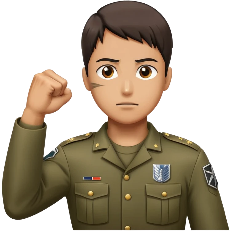 soldier doing the Attack on Titan salute with fist on chest, military salute with right fist over heart emoji
