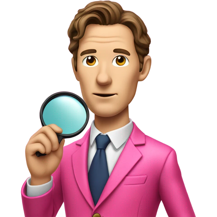 Benedict Cumberbatch-like almost like in real life Sherlock Holmes all in all intensive pink suit holding magnifying glass, upper body emoji