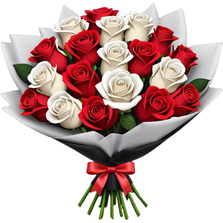 White rose and red rose bouquet with black paper  emoji