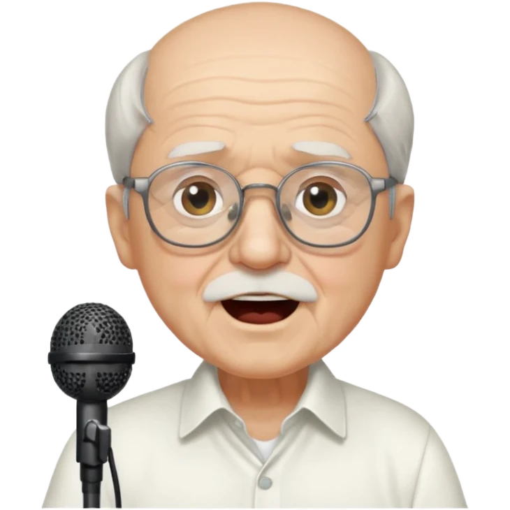singer, Old man, singing to mic, white shirt glasses emoji