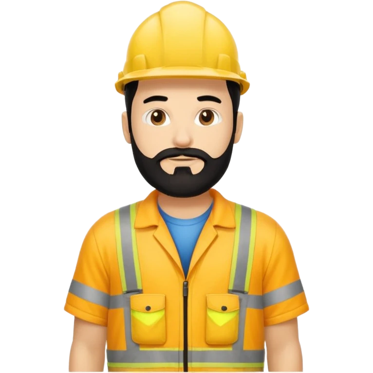 Man in yellow hi vis overalls, with black hair and full beard and no hat emoji