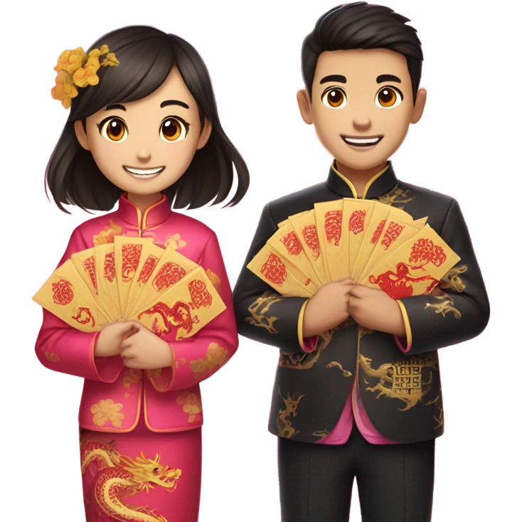 Boy and girl celebrate Chinese new years clothing emoji