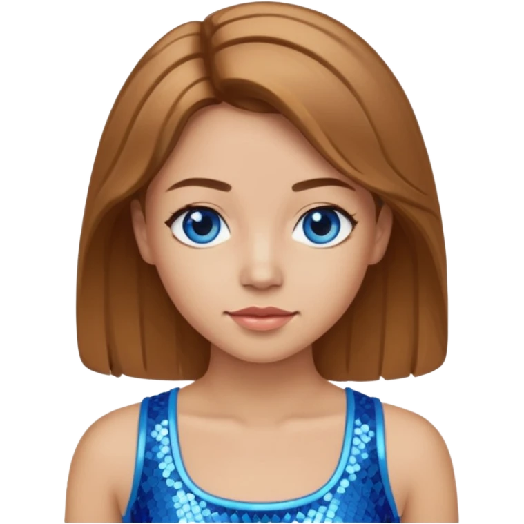 Close from Bratz with long light brown hair, light skin, blue eyes, blue sequin crop top emoji