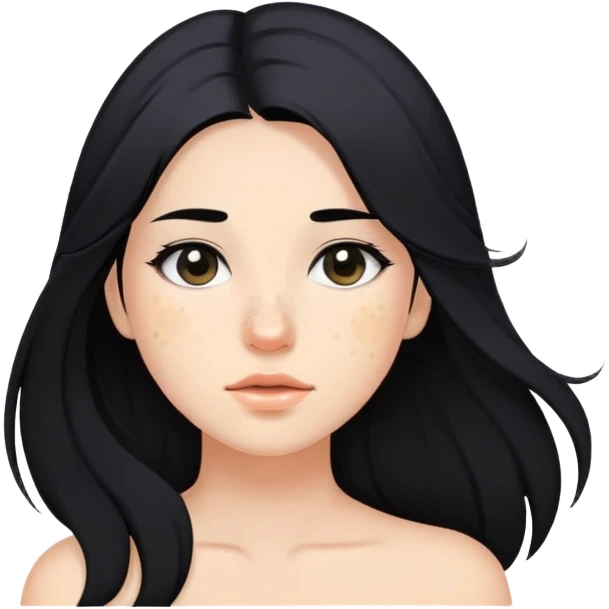 girl with pimples, flowing black hair and minimal makeup emoji
