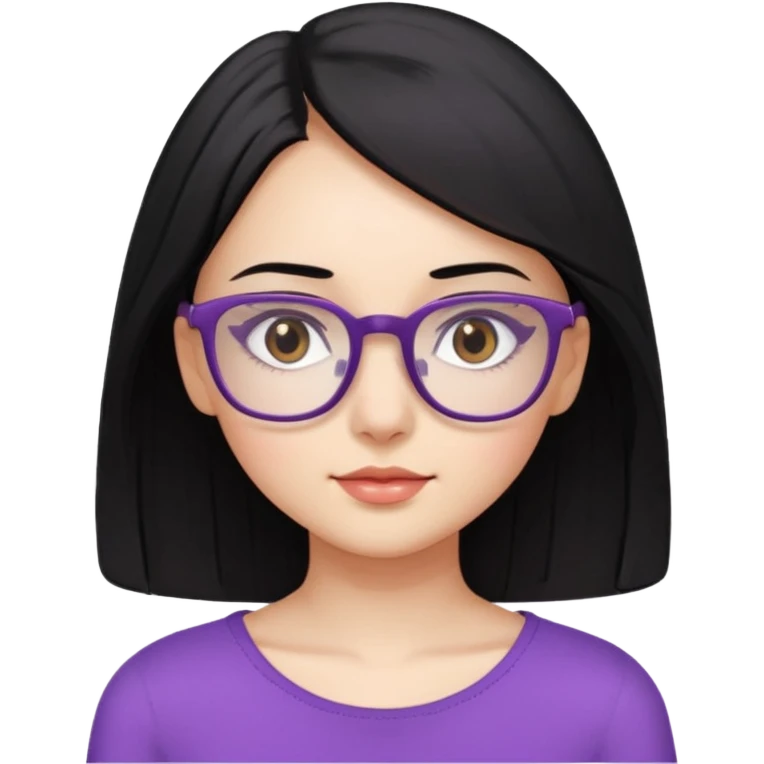 chica bonita con ligero cabello negro ligeramente morado que llega hasta los hombros con lentes cuadrados de estatura pequeña emoji