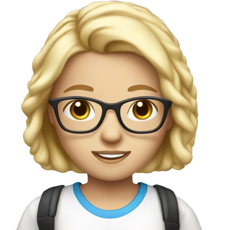 girl blond wiith blue eyes in glasses and white t-shirt  emoji