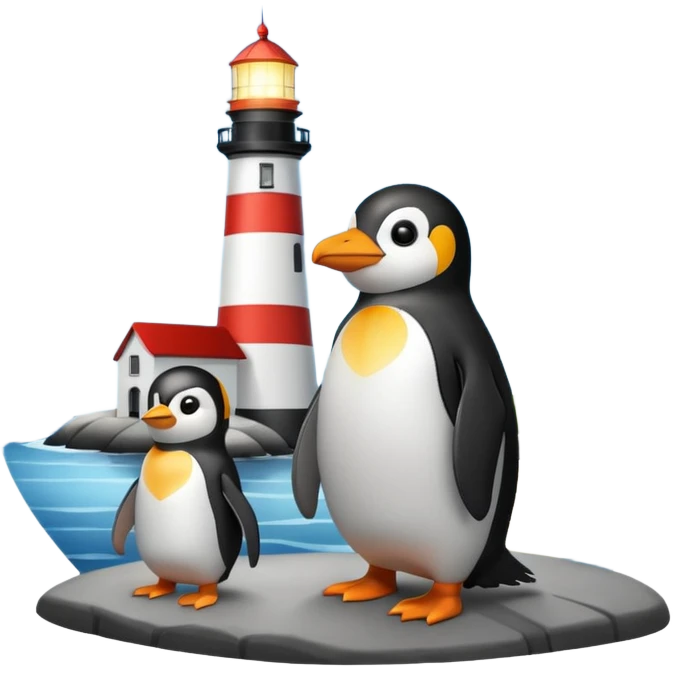 penguin looking at lighthouse emoji