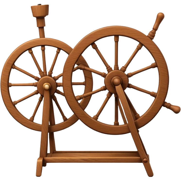I want a traditional spinning wheel, with the wheel on the right or left and the flyer on the opposite. Shown from the side. there is only one wheel the other side has the flyer. go to websites containing traditional spinning wheels for reference. emoji