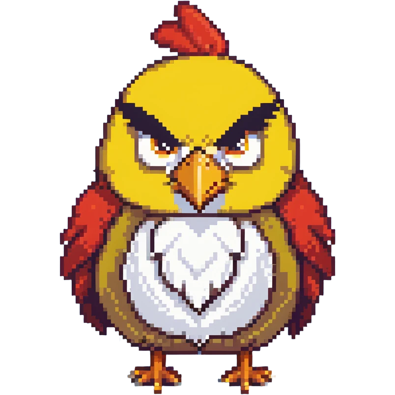 angry bird with yellow feathers, open beak, facing forward emoji